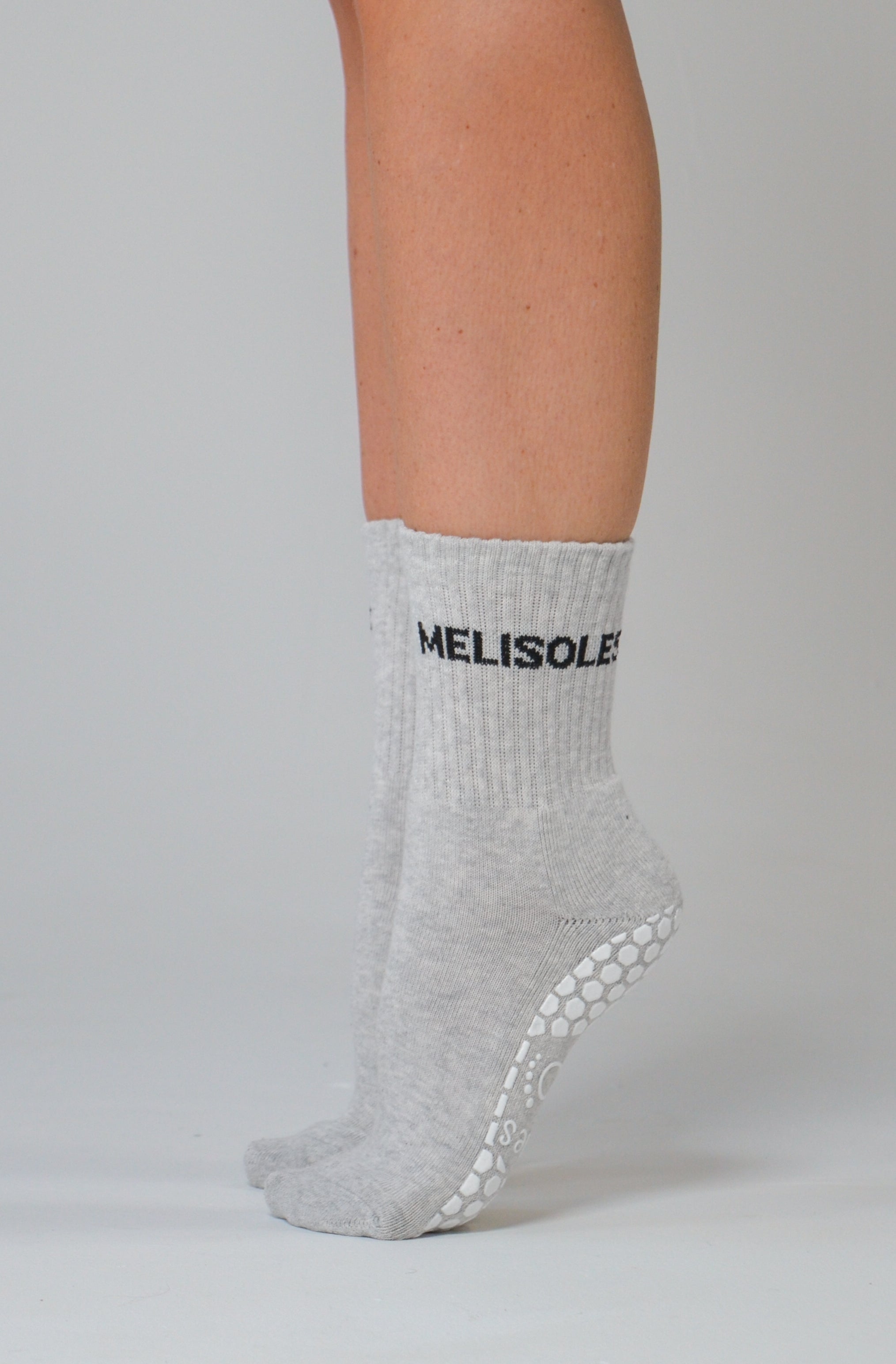 MeliCrew Grey Marl Pilates grip socks by Melisoles