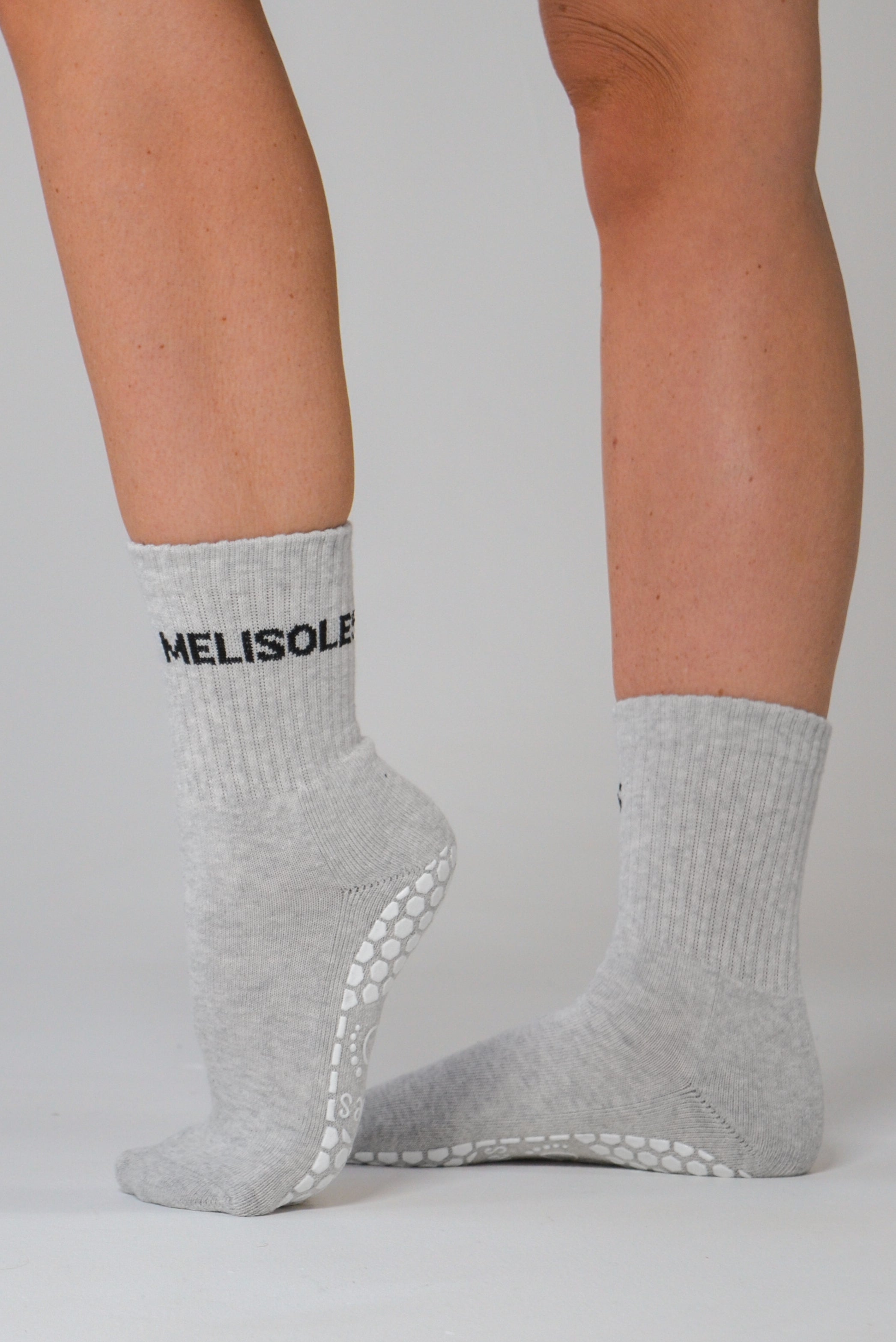 MeliCrew Grey Marl Pilates grip socks by Melisoles