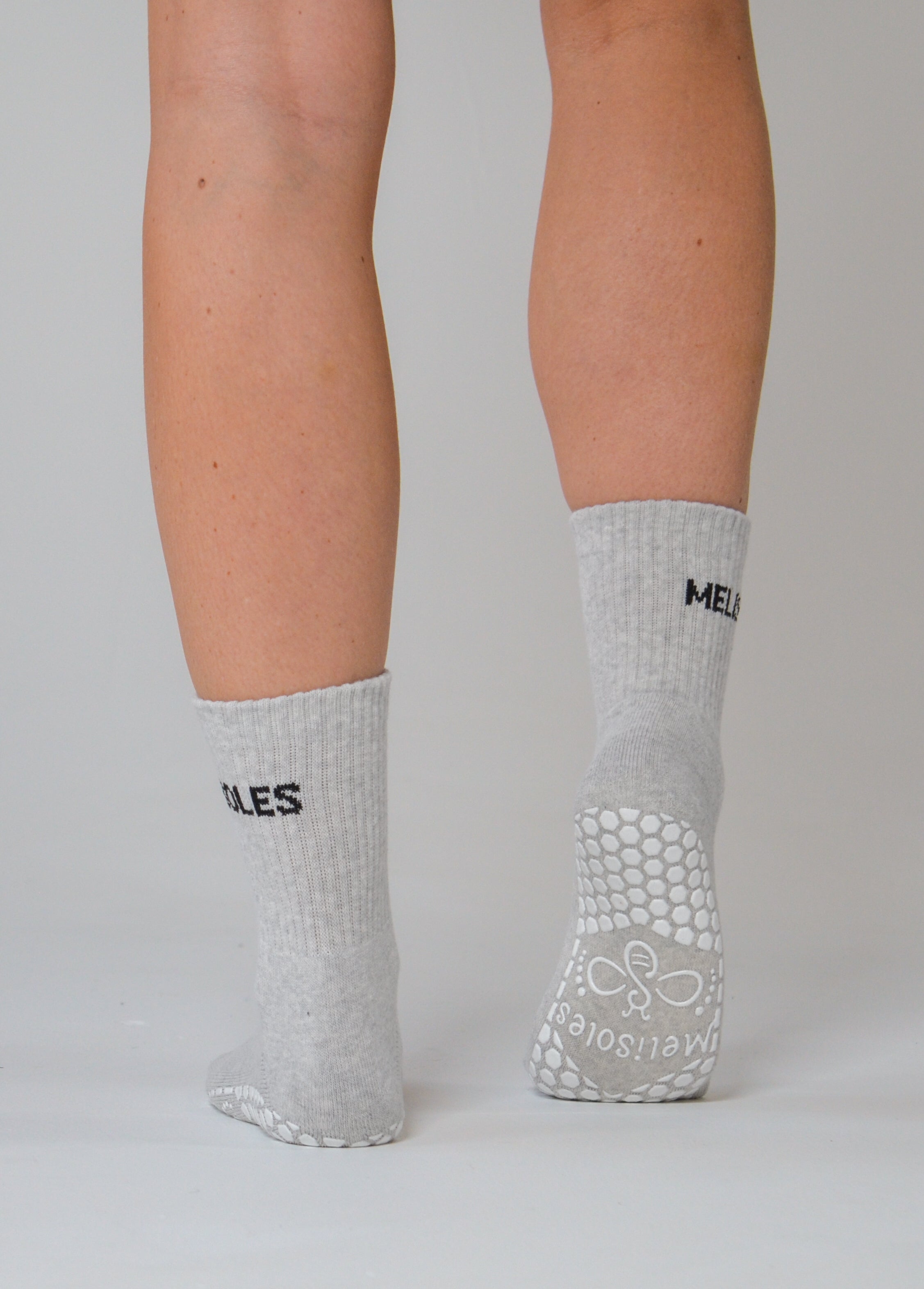 MeliCrew Grey Marl Pilates grip socks by Melisoles