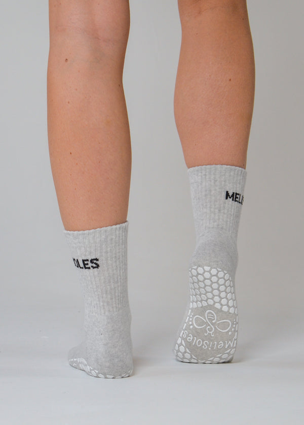 MeliCrew Grey Marl Pilates grip socks by Melisoles