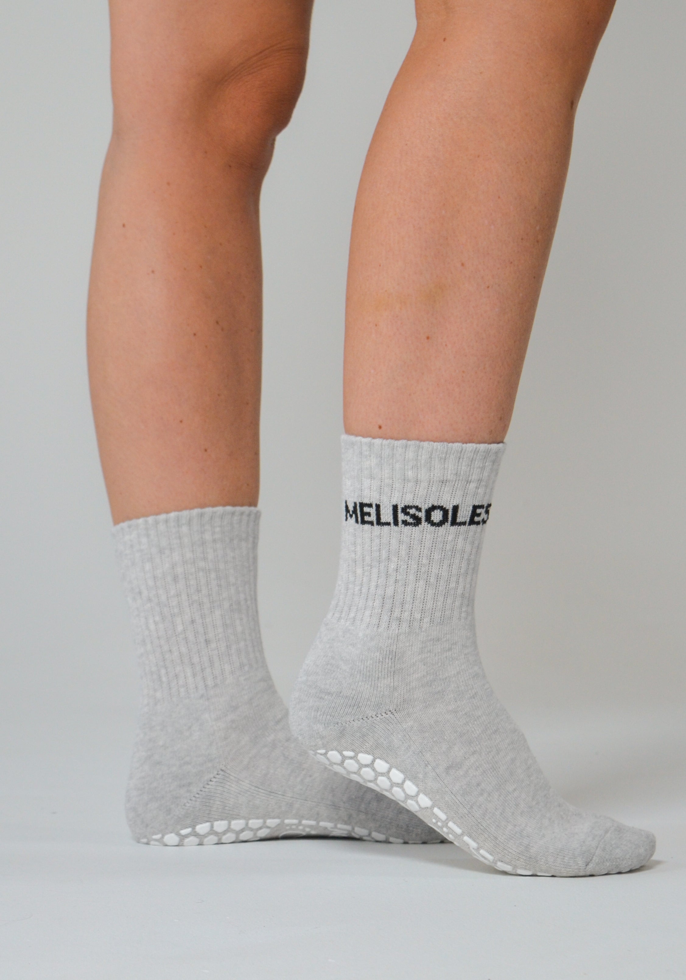 MeliCrew Grey Marl Pilates grip socks by Melisoles