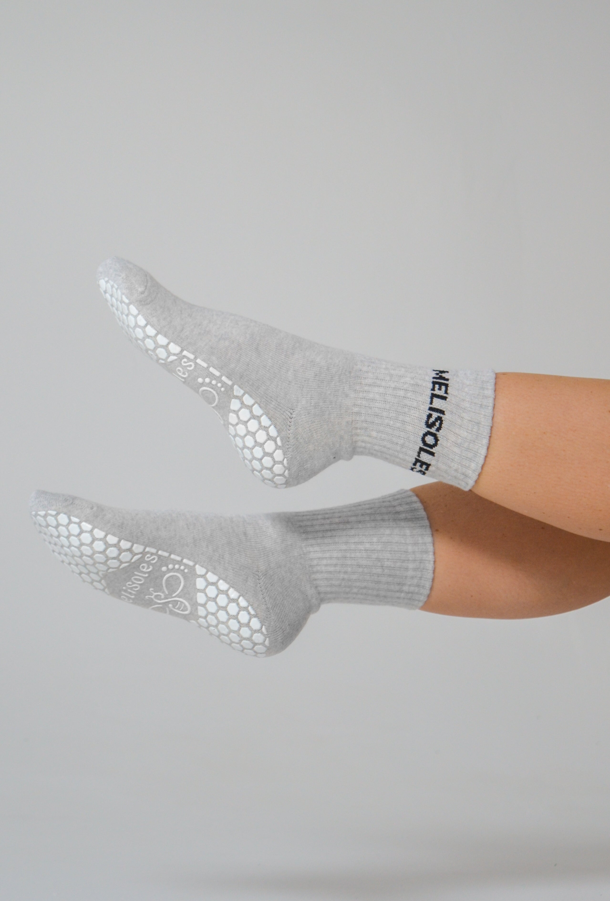 MeliCrew Grey Marl Pilates grip socks by Melisoles