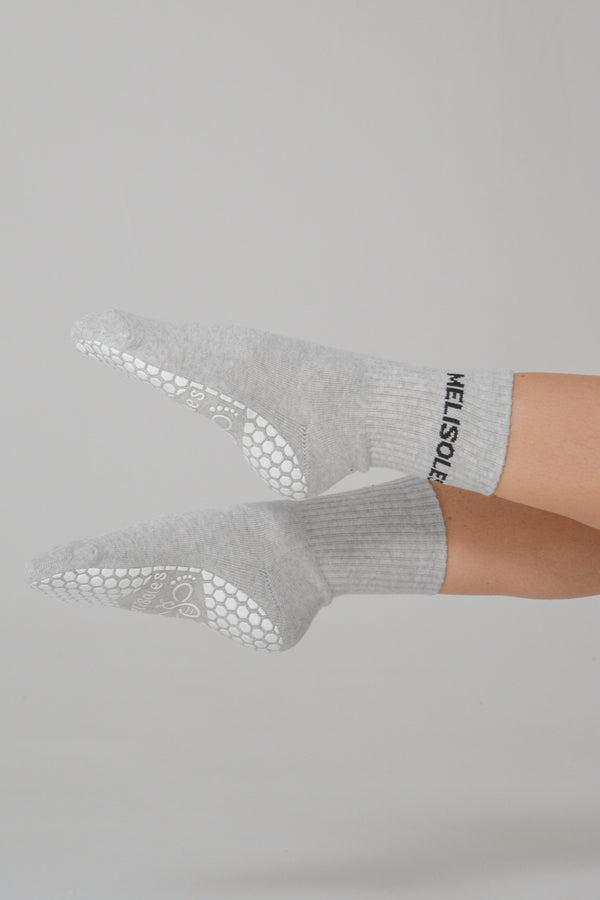MeliCrew Grey Marl Pilates grip socks by Melisoles