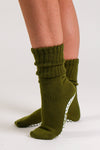 Fonda Slouch Olive Green Pilates grip socks by Melisoles