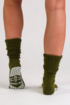 Fonda Slouch Olive Green Pilates grip socks by Melisoles