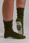 Fonda Slouch Olive Green Pilates grip socks by Melisoles