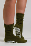 Fonda Slouch Olive Green Pilates grip socks by Melisoles