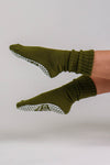 Fonda Slouch Olive Green Pilates grip socks by Melisoles