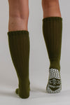 Fonda Slouch Olive Green Pilates grip socks by Melisoles